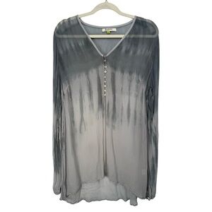 Gypsy Junkies Womens Sheer Tunic Top Long Sleeve V-Neck Tie Dye Gray Size M/L